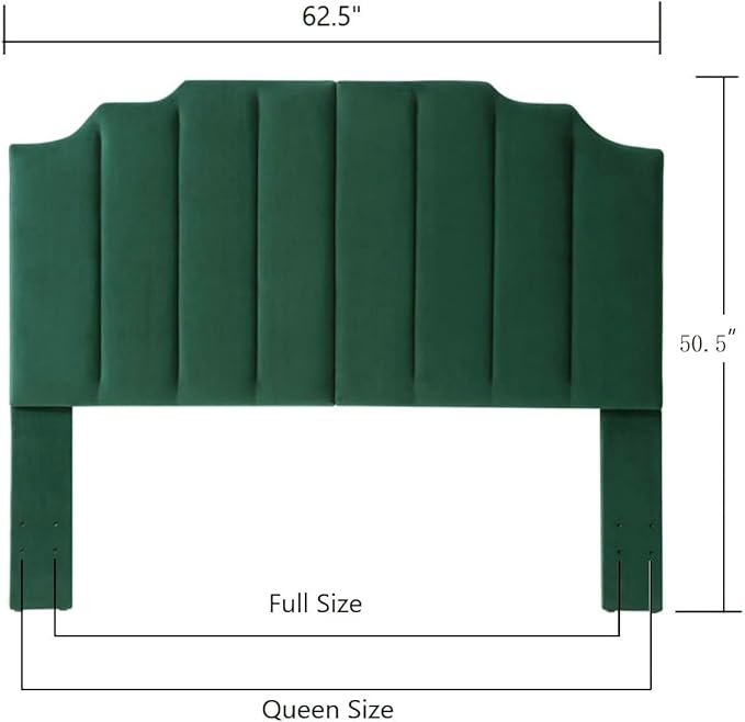 24KF Jade Velvet Tufted Queen Upholstered Headboard, Modern Vertical Channel Design California Queen/Full Headboard with Stepped Silhouette Top Edge,Jade