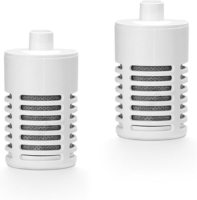 BUZIO 2 Water Bottle Filter Replacements, 2 Carbon Filters for Water Bottles & Tap Water, Duration 6 Months, 96 Gallons, Reusable for Clean Drinking Water On The Go