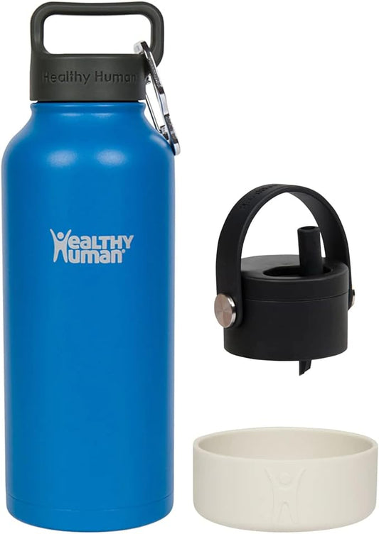 32oz Healthy Human Bottle Bundle with Insulated Bottle, Straw Lid & Bumper Boot - 32oz Bahama Blue