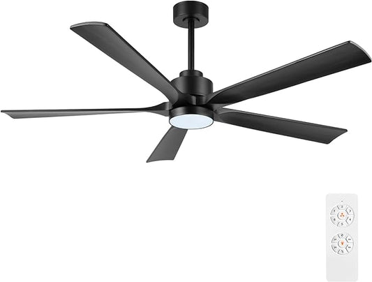 60" Modern Ceiling Fan with Lights and Remote Control, 5 Solid Wood Blades 6-Speed Noiseless Reversible DC Motor, Ceiling Fan for Bedroom Dinning Living Room, Black