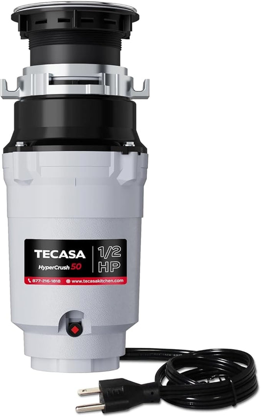 1/2 HP Garbage Disposals, TECASA Continuous Feed, Stainless Steel Food Waste Grinding System for Kitchen Sink Food Waste, Power Cord Included, UL Certified - HyperCrush 50
