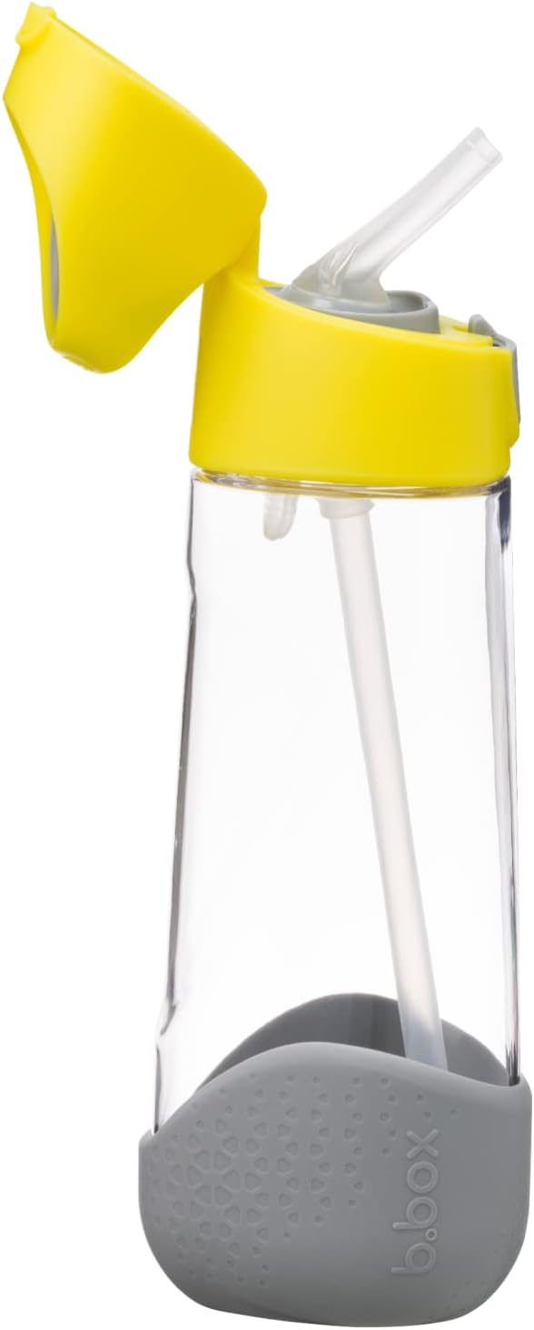 b.box 20oz Tritan Straw Bottle | Large, Modern Water Bottle with Flip Straw for Kids | Spill Proof, BPA Free (Lemon Sherbet, 20 oz)