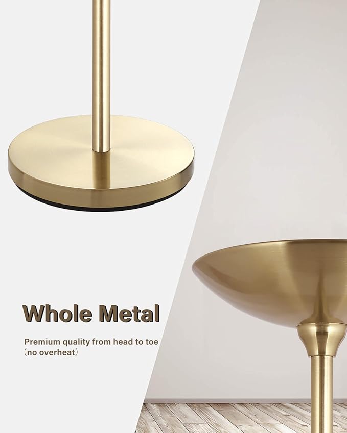 BoostArea Torchiere Floor Lamp Gold, 30W Super Bright LED Standing Lamp, 3000K Stepless Dimmable Pole Lamp with Rotary Switch, 70 Inch Tall Metal Modern Floor Lamps for Living Room/Bedroom/Office/Den