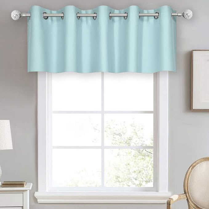 Aqua Valances for Kitchen Windows with Grommet 70W x18L Solid Blackout Thermal Insulated Short Straight Drape Valance for Bedroom 1 Panel