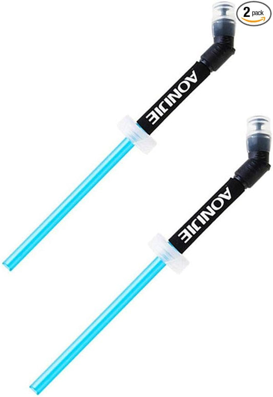 AONIJIE 2 Pcs Sports Collapsible Water Bottle BPA Free + 2 Pcs Replacement Straws Lid - TPU Soft Drink Water Kettle Foldable Flask for Hiking Bicycling Running Climbing (XZ02)