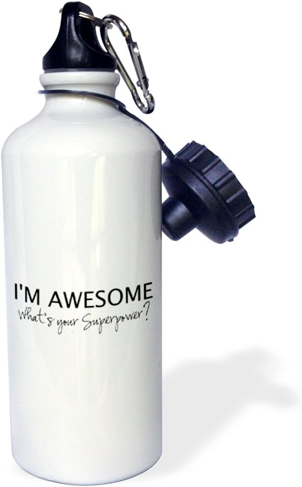3dRose Im Awesome Whats Your Superpower-Fun Tongue-in-Cheek Self-Love Dftba Sports Water Bottle, 21 oz, Multicolor