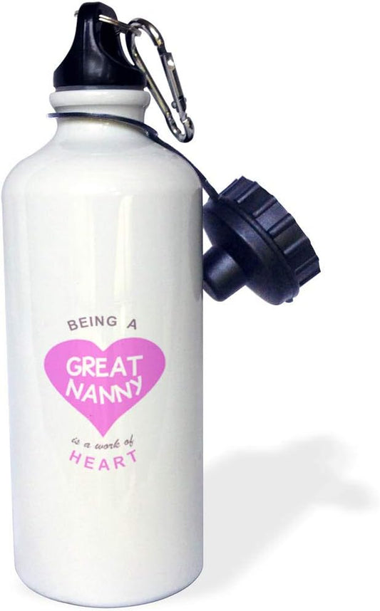 3dRose Au pair Nanny is a work of Heart. girly pink cute aupair quote-Sports Water Bottle, 21oz , Multicolored