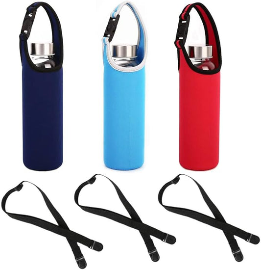 3PCS Water Bottle Carrier with Shoulder Strap 16oz-21oz, Neoprene Sleeve Cup Holder Pouch with Carrying Handle for All Portable Sport Water Bottle -3 Colors