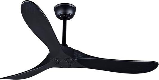 Bigzone 52" Outdoor/Indoor Black Ceiling Fans Without Lights with Remote Control, Energy Efficient DC Motor 27W, Smart Ceiling Fan With Reversible Blades