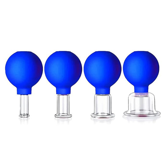 4 Size Facial Cupping Therapy Set Glass, Eye Face Vacuum Massage Anti Cellulite Cup - Silicone Cupping Massage Therapy, for Beauty Body Cup Fascia Massager(Softcover-Blue)
