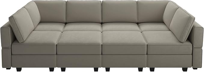 Belffin Modular Sectional Sofa with Storage Chaises Sectional Sleeper Sofa Couch 8 Seat Sectional Bed Grey