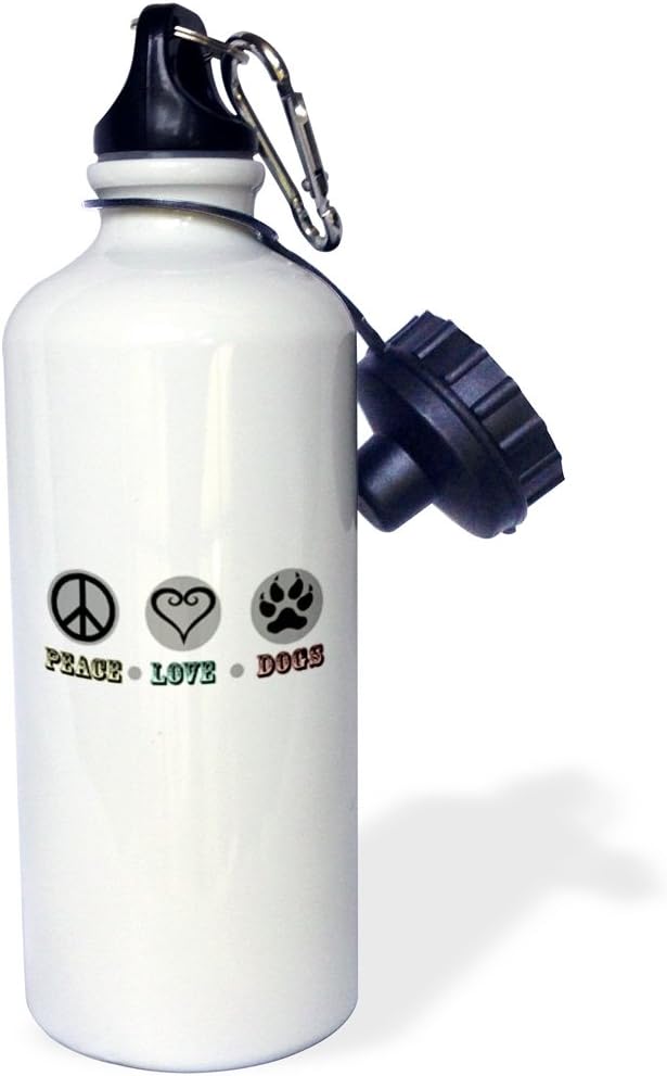 3dRose Peace Love Dog Saying Sports Water Bottle, 21Oz, Multicolored