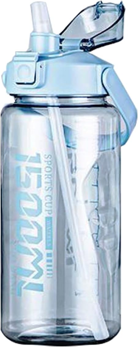 51oz Water Bottle with Handle, Filter and Straw, 1500ml Tritan BPA Free Water Jug for Outdoor Sports Camping Hiking Gym, Leakproof (Blue)