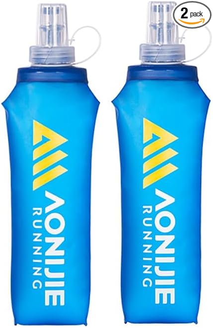 AONIJIE 2Pcs Collapsible Water Bottles, BPA-Free Soft Flask for Hydration Pack Foldable Easy to Carry (2 * 500ml bottle)