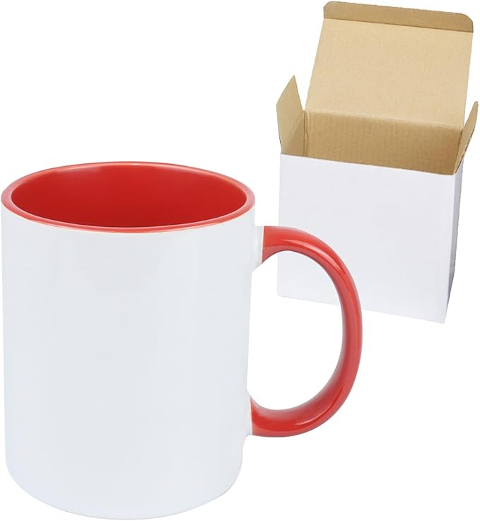 11oz White Ceramic Sublimation Coffee Mug in White Gift Box, Red, Case of 12