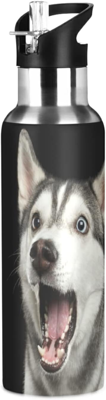 Blueangle 20oz Siberian Husky Dog Water Bottle, BPA Free Stainless Steel Water Bottle Leak-Proof Sports Bottle for Camping Workouts Gym and Outdoor Activity