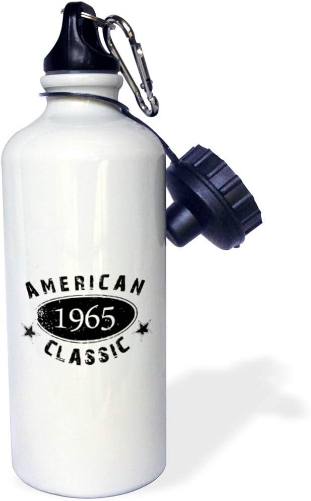 3dRose "1965 American Classic-Personalized Birth Year Birthday gift-black grunge vintage look-funny" Sports Water Bottle, 21 oz, White