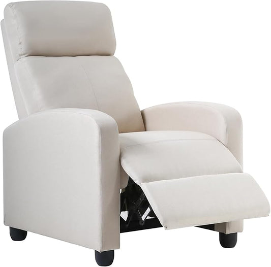 BestMassage | Recliner Chair | No Massage Function | Textile Beige | with Lumbar Support, Adjustable Push Back, Wide Armrests, Footrest & Padded Seat | Easy Assembly | for Living Room, Home Theatre
