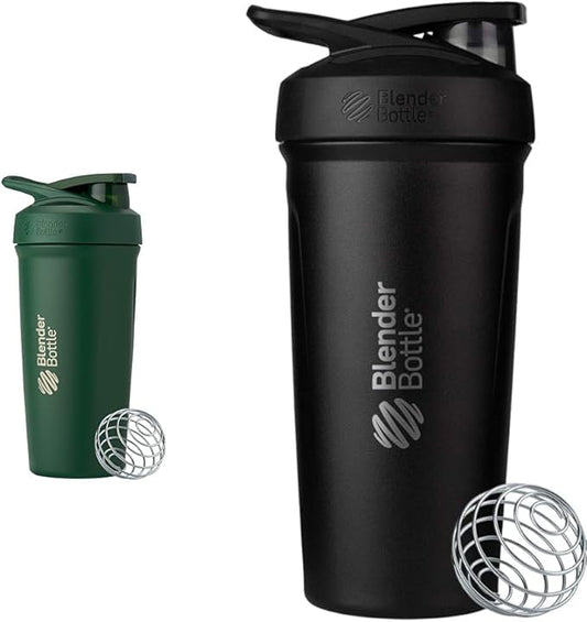 BlenderBottle 24-Ounce Stainless Steel Shaker Cup Bundle with Wire Whisk - Forest and Black