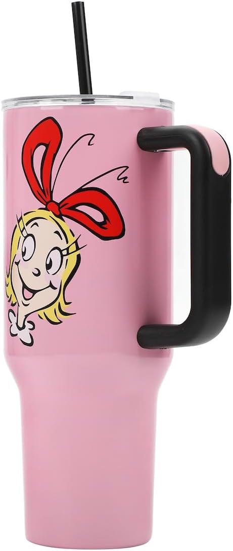Bioworld The Grinch Cindy Lou Who 40 Oz Pink Stainless Steel Tumbler With Handle
