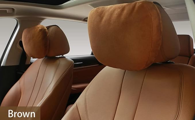 2Pcs Car Neck Pillows for headrests,for Travel Interior Accessories and Suede Support Head Pillows，Balance Neck Pillow Designed to Relieve Neck Pain and Muscle Tension.(brown)