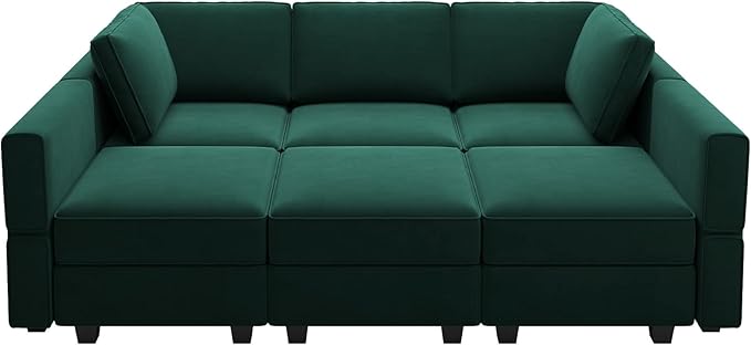 Belffin Modular Velvet Sectional Sofa with Chaise Lounge Sectional Sleeper Sofa with Storage Chaise Bed Couch for Living Room Green