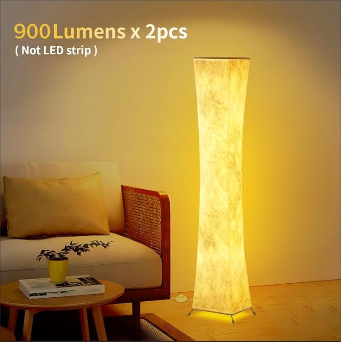 BLUEYE Floor Lamp,1800Lumens,RGBW 2700K-6500K,Remote Control,2 X 80W Equivalent,E26 Base,Color Changing Standing Lamp for Living Room Bedroom,Duppon Paper,60in