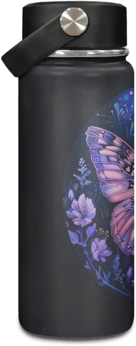 Butterfly Water Bottles Stainless Steel Wide Mouth Vacuum Insulated Thermos Leakproof Canteen Keep Cold,18 Oz