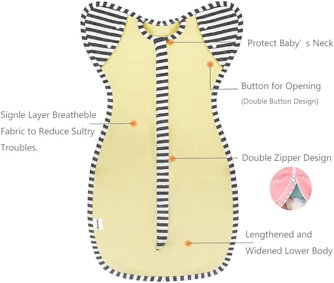 Baby Blanket Sack with Arms Free Design,Transition to Arms Free Wearable for Newborn Girl and Boy, Medium 3-6Months, Yellow Color