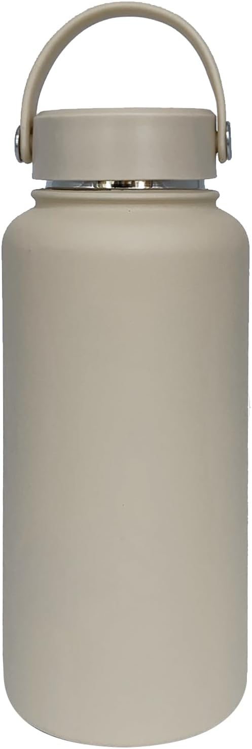 32oz Insulated Water Bottle ，Stainless Steel Sports Water Cup Flask with 2 Lids, Wide Mouth Travel Thermal Mug,Outdoor Sports Bottle（Cream apricot）