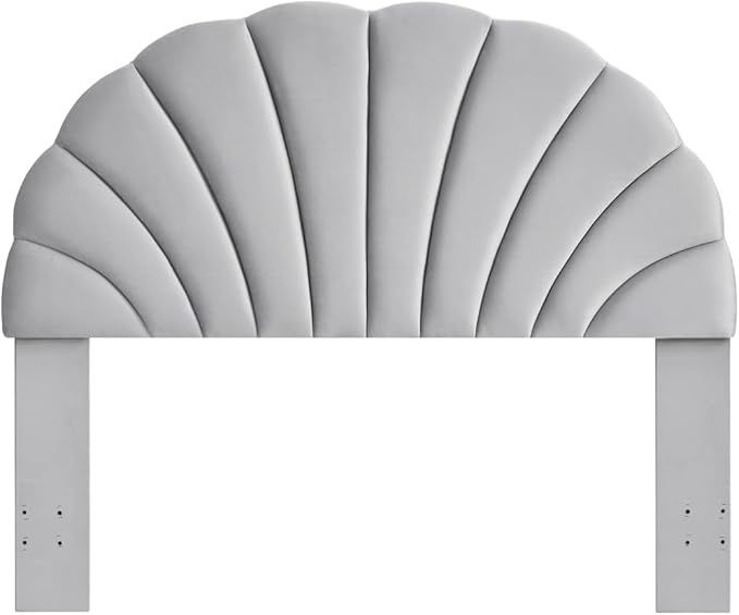 24KF Stunning Crown Design Queen Headboard, Upholstered Soft Velvet Petal Pattern Headboard Queen/Full-Q-Gray