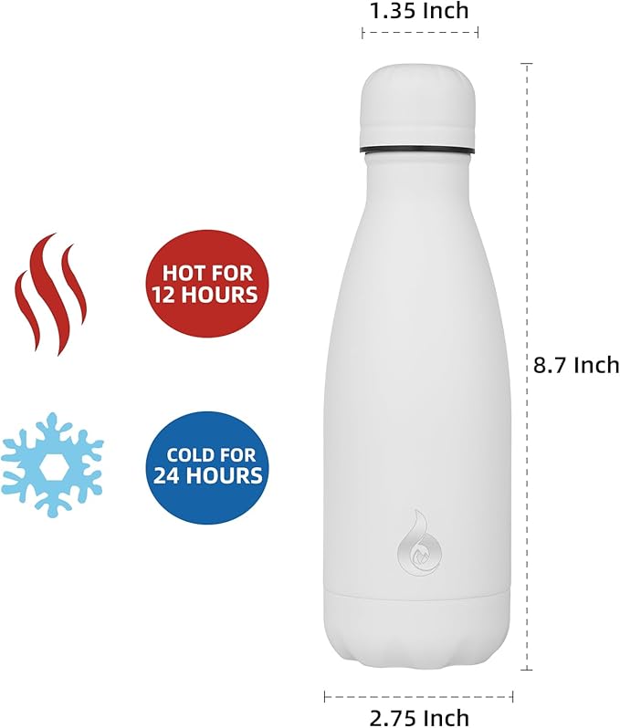 BJPKPK Insulated Water Bottle 12oz Stainless Steel Water Bottles For Travel Keep Cold And Hot,White