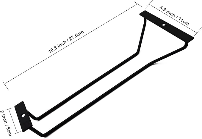 10.8 Inch Black Wine Glass Rack, Under Cabinet Wine Glass Holder Stainless Steel Stemware Rack - Hanging Stemware Holder for Cabinet Kitchen Bar, Set of 4