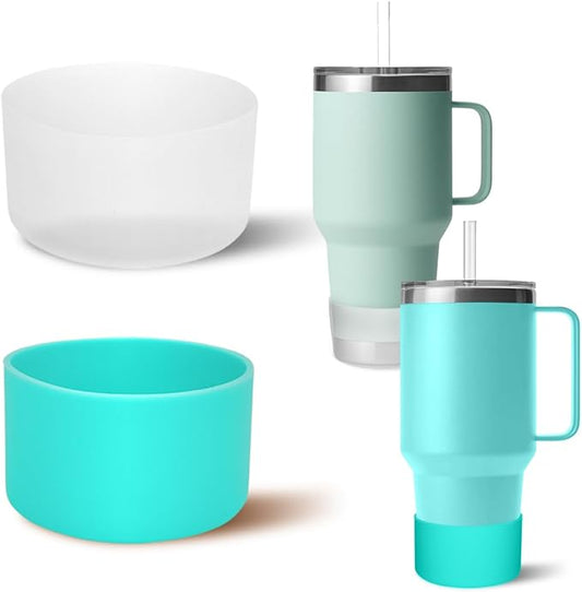 2 PCS Silicone Protective Boot for Yeti Rambler 20oz/25oz/30oz/35oz Tumbler, Anti-Slip Protective Silicone Water Bottle Bottom Boot Sleeve Cover for Yeti Tumbler [Blue+Transparent]