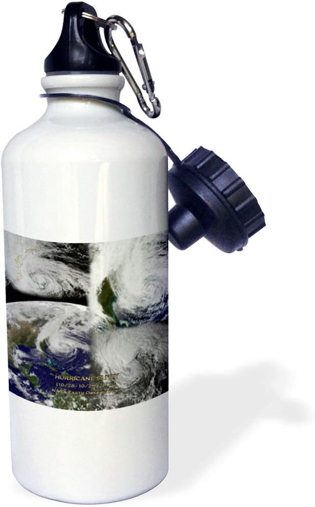 3dRose "Hurricane Sandy NASA Earth Observatory Collage" Sports Water Bottle, 21 oz, White
