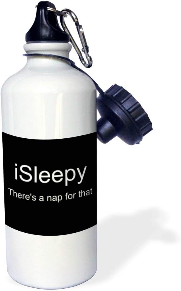 3dRose iSleepy there is a nap for that white letters on black background Sports Water Bottle, 21 oz, Multicolor
