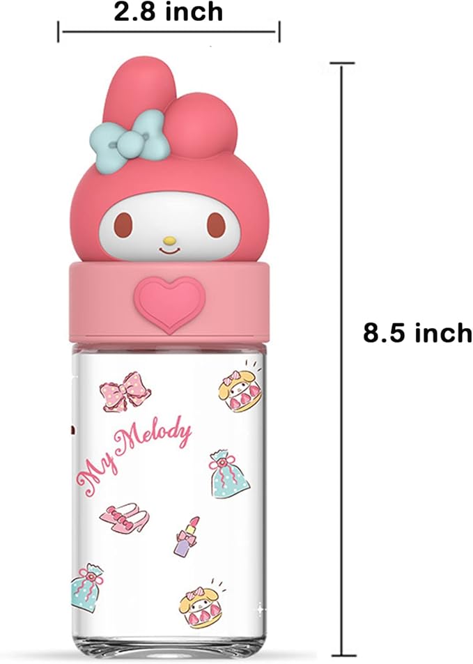 360ML/12.2OZ Cute Glass Water Bottle, Cute Portable Sports Leakproof Water Cup,Cute Glass Water Bottle for School, Camping,Traveling,Office,Car,Girls(Pink)