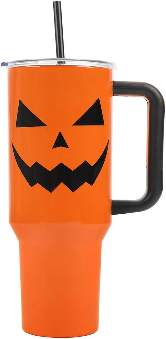 Bioworld Halloween Jack-O’-Lantern 40 Oz Orange Stainless Steel Tumbler With Handle