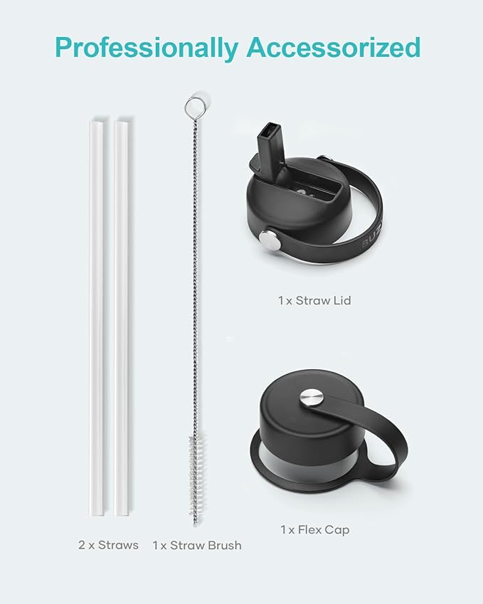 BUZIO 40oz Insulated Water Bottle, Stainless Steel Double Wall Water Flask (Cold for 48 Hrs) Leak Proof Sports Bottles Jug with Straw Lid Flex Cap Metal Canteen for Gym Travel Camping,Purple Green