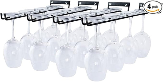 4 Packs 12 Inch Wine Glass Racks Cup Wall Mounted Stemware Hanging Wine Glasses Holder Under Cabinet Wire Wine Decor Racks