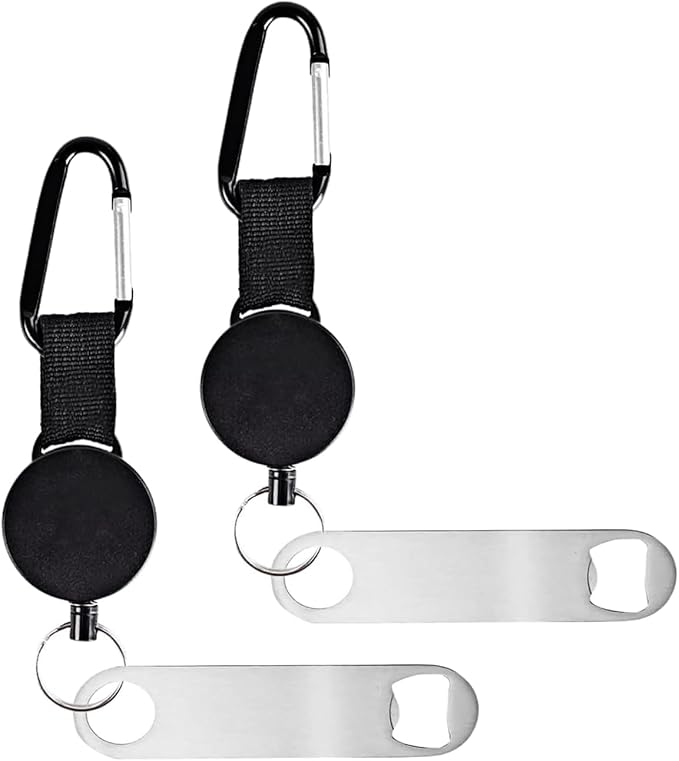 2PCS Retractable Keychain - Portable Heavy Duty Carabiner Clip & Bottle Opener, Badge Holder Key Ring, Flat Beer Openers, Badge Reel Key Chain, Camping Accessories