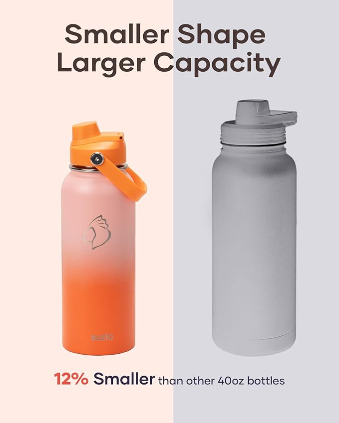 40oz Insulated Water Bottle, BUZIO Stainless Steel Water Flask with Straw Lid and Carrying Pouch, Keep Cold 48h Leak Proof Lead-Free Double Wall Vacuum Thermo Tumbler Sport Metal Canteen, Orange