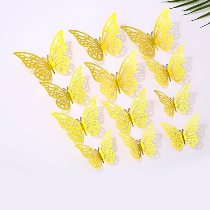 3D Butterfly Wall Decor 48 Pcs 4 Styles 4 Colors 3 Sizes,Gold Silver Laser Rose Butterfly Decorations for Butterfly Birthday Decorations Butterfly Party Decorations Cake Decorations,Removable Sticker
