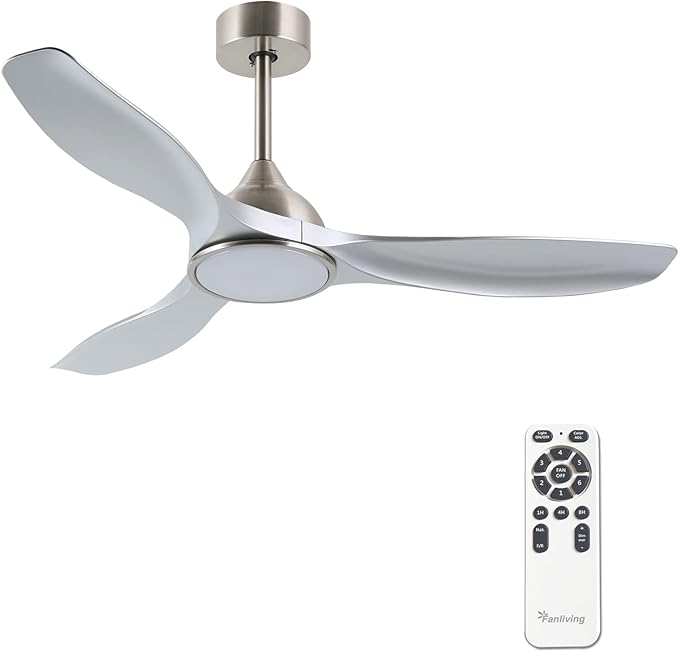 52 Inch Quiet DC Motor 6 Speed High CFM Modern Ceiling Fan with Lights Remote Control, 3 Blade Indoor Silver Ceiling Fan for Bedroom, Office, Living Room