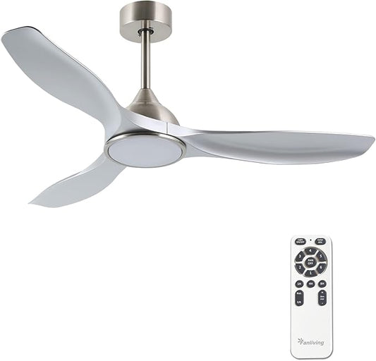 52 Inch Quiet DC Motor 6 Speed High CFM Modern Ceiling Fan with Lights Remote Control, 3 Blade Indoor Silver Ceiling Fan for Bedroom, Office, Living Room