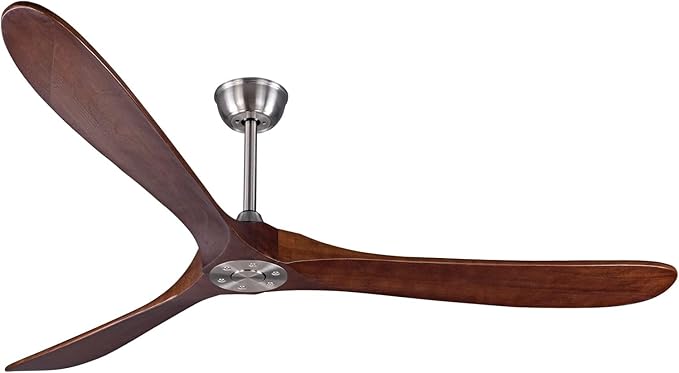 Bigzone 70" Outdoor Ceiling Fan with Remote No Light, 3 Wood Blades, Brushed Nickel Finish, Reversible Wood Ceiling Fan