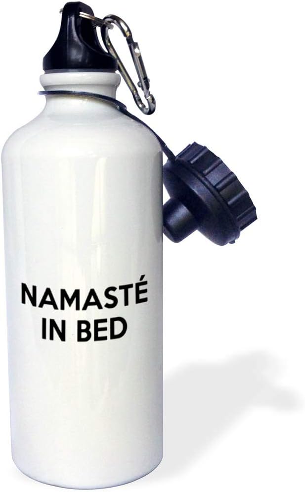 3dRose Namaste in Bed Sports Water Bottle, 21 oz, White