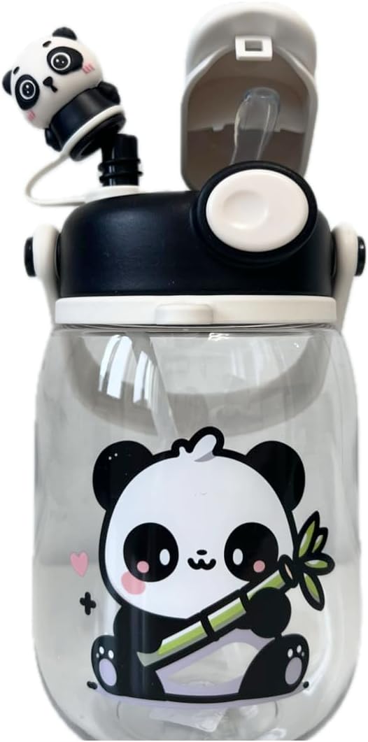 Black Leak-Proof Water Bottle with Flip Top BPA Free Reusable Plastic Drinking Bottle for School, Gym and Workout (Panda), Clear