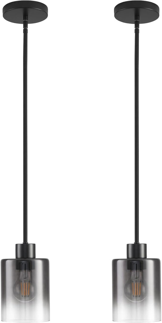 Black Pendant Lights Kitchen Island,Smoked Glass Pendant Light Fixture Multiple Stems Rods 3 Units 12 Inch 3 Units 4 Inch (2 Pack Smoked Glass+Black Downrod)