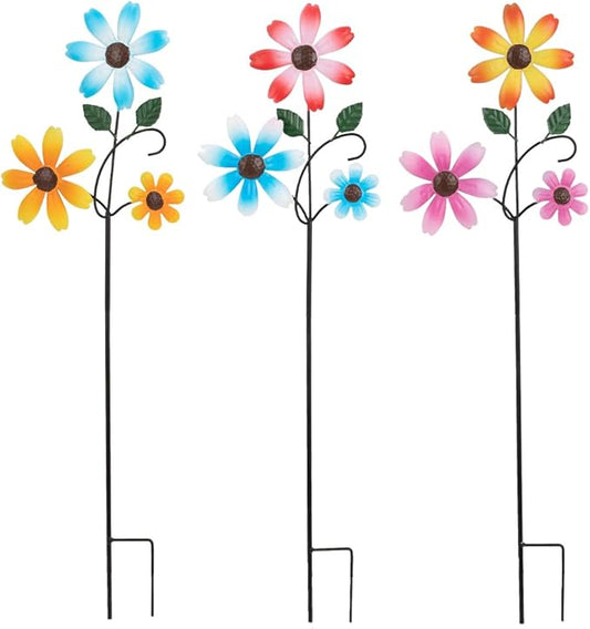 3 Pack Spring Garden Stakes Decor,Metal Flowers Decorative Garden Stakes,Waterproof Metal Yard Art for Outside,Lawn,Patio,Yard(23.1 * 6.7IN)